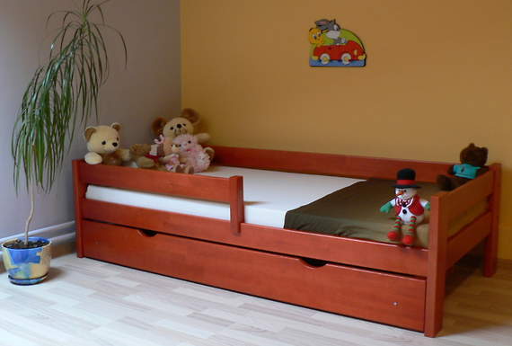 Portek łóżko sosnowe z szufladą dla dzieci 80x160, z materacem kokosowym