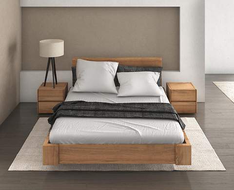 Zestaw: Beriet łóżko+2 szafki nocne z drewna bukowego lewitujące 160x200 cm, wybarwienie orzech (OR)