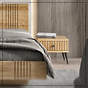 TRYSIL zestaw, drewno dębowe: łoże (możliwy LED) 140x200 + dwie szafki, lewitujące, z poj. na pościel