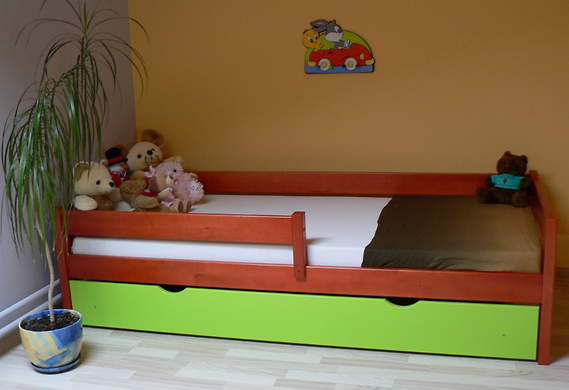 Pontus łóżko sosnowe z szufladą dla dzieci 80x160, z materacem kokosowym